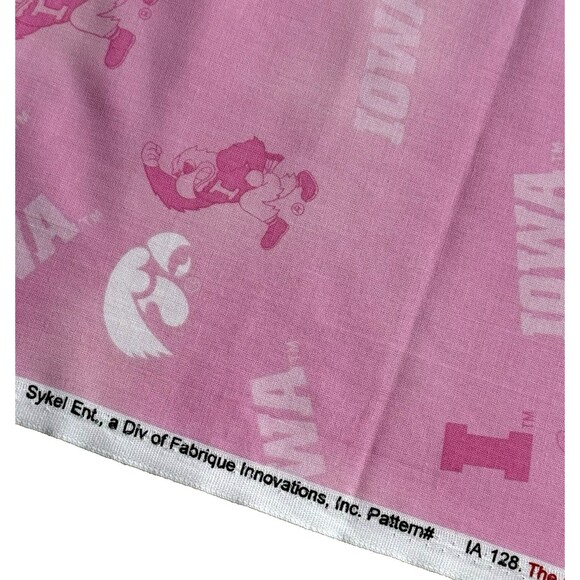 Vintage University Iowa Hawkeyes Pink Cotton Fabric Sykel IA 128 Quilting BTY - Picture 3 of 4